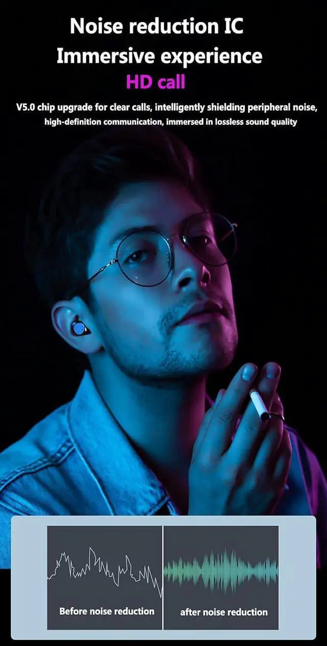 Alt view image 3 of 7 - IKXO Bluetooth Headset Sports Waterproof in-Ear Binaural Mini Noise-Canceling Charging Case Digital LED Intelligence Display Wireless Music Incoming Sound Quality of The Calls Sweat Rain(Grey)