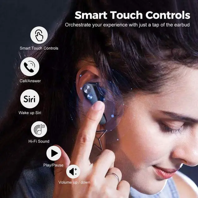 Main image of Wireless Earbuds Bluetooth 5.0, Ergonomic Design, Touch Controls, Digital LED, 3D Stereo Deep Bass, 30H Playtime, Noise Cancellation, IPX5 Waterproof Low Latency.