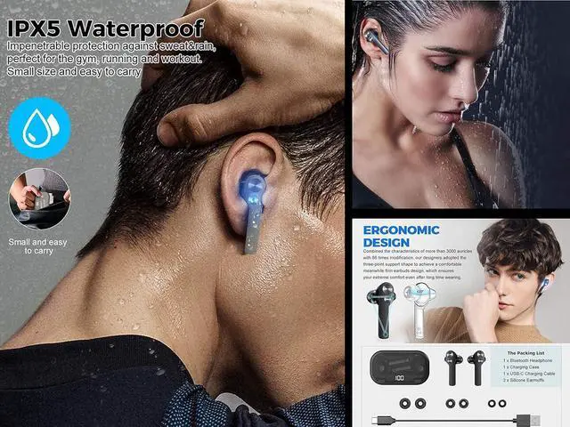 Alt view image 5 of 6 - Wireless Earbuds Bluetooth 5.0, Ergonomic Design, Touch Controls, Digital LED, 3D Stereo Deep Bass, 30H Playtime, Noise Cancellation, IPX5 Waterproof Low Latency.