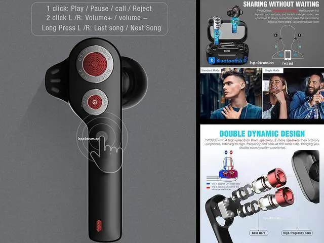 Alt view image 6 of 6 - Wireless Earbuds Bluetooth 5.0, Ergonomic Design, Touch Controls, Digital LED, 3D Stereo Deep Bass, 30H Playtime, Noise Cancellation, IPX5 Waterproof Low Latency.