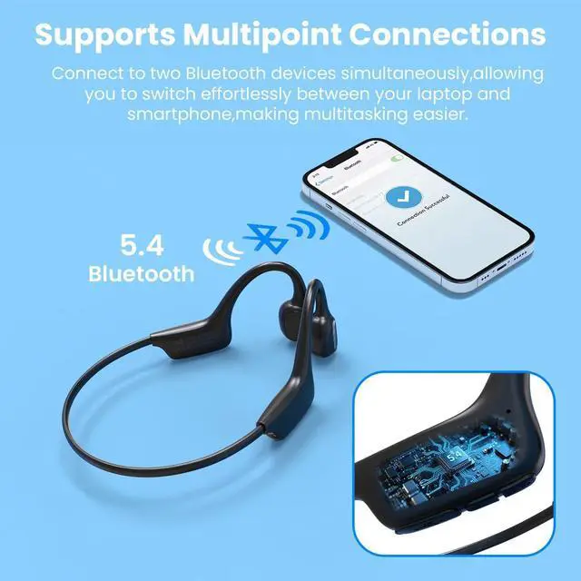 Alt view image 5 of 7 - Open-Ear Bluetooth Bone Conduction Sport Headphones Sweat Resistant Wireless Earphones Open Ear Earbuds Wireless Bluetooth Headset with Mic for Fitness Workouts Running,Built-in Mic,with Hair Band