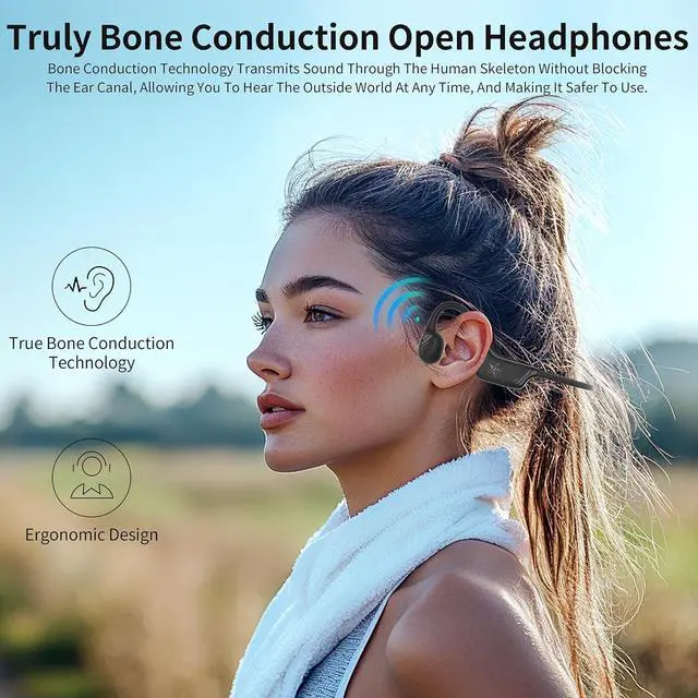 Alt view image 7 of 7 - Open-Ear Bluetooth Bone Conduction Sport Headphones Sweat Resistant Wireless Earphones Open Ear Earbuds Wireless Bluetooth Headset with Mic for Fitness Workouts Running,Built-in Mic,with Hair Band