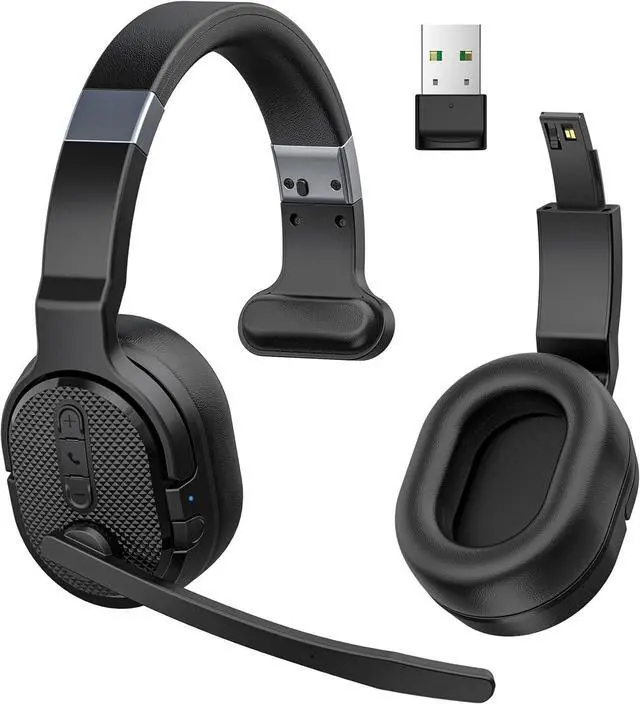 Main image of Trucker Bluetooth Headset with Dongle, Wireless Headsets with Noise Cancelling Microphone, 50+Hrs HD Talktime Bluetooth Headphones with Detachable Earpad/Single+Dual Mode for Office/Driving