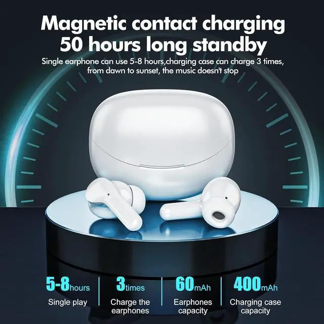 Alt view image 2 of 7 - Wireless Earbuds, HiFi Stereo Bluetooth 5.3 Headphones with LED Digital Display, 50H Playback Ear Buds with ENC Noise Canceling Headset, IPX7 Waterproof Earphones for Office/Running/Workout (White)