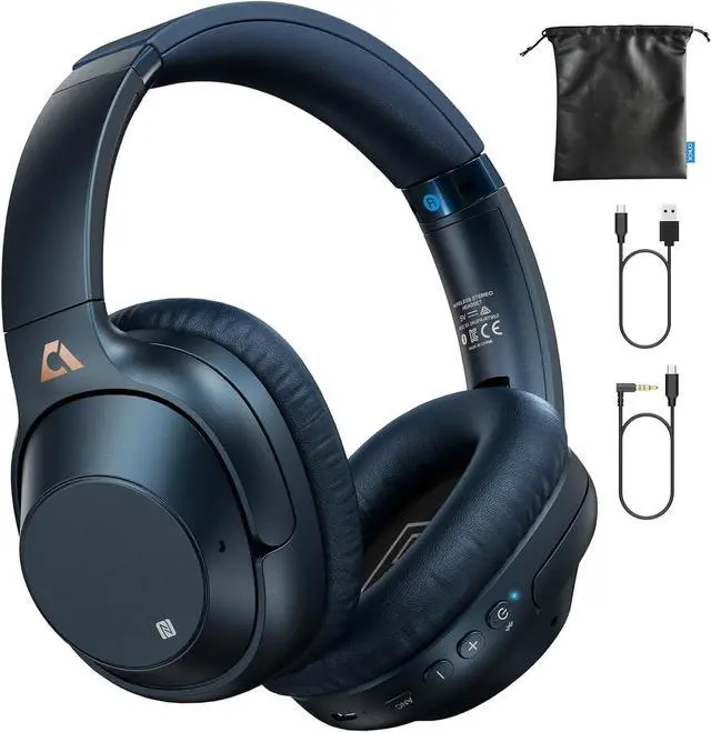 Main image of Bluetooth 5.2 Hybrid Active Noise Cancelling Headphones for Airplane Travel, 90H Playtime Wired and Wireless Over Ear ANC Headset for Adults, Android, Home Office