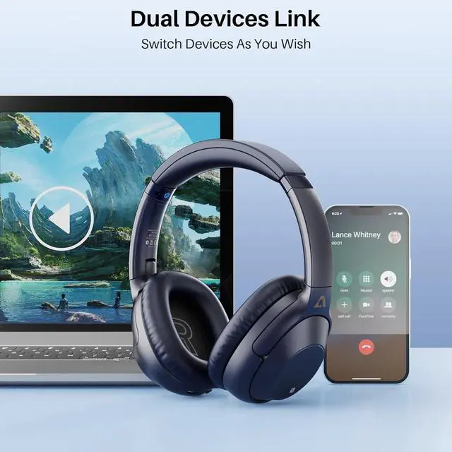 Alt view image 7 of 7 - Bluetooth 5.2 Hybrid Active Noise Cancelling Headphones for Airplane Travel, 90H Playtime Wired and Wireless Over Ear ANC Headset for Adults, Android, Home Office