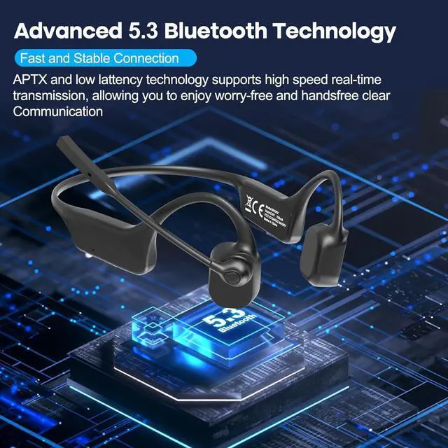 Alt view image 3 of 7 - Bone Conduction Headphones with Microphone Boom, Wireless Bluetooth PC Headsets with Noise Canceling Mic for Work, Call, Meeting, 10 Hours Talk Time