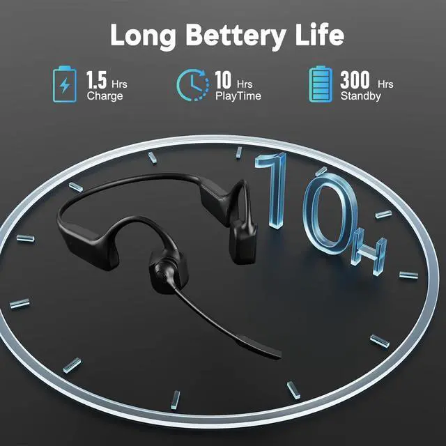 Alt view image 4 of 7 - Bone Conduction Headphones with Microphone Boom, Wireless Bluetooth PC Headsets with Noise Canceling Mic for Work, Call, Meeting, 10 Hours Talk Time