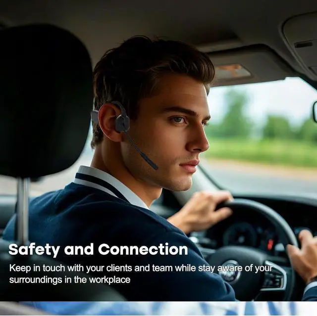 Alt view image 6 of 7 - Bone Conduction Headphones with Microphone Boom, Wireless Bluetooth PC Headsets with Noise Canceling Mic for Work, Call, Meeting, 10 Hours Talk Time