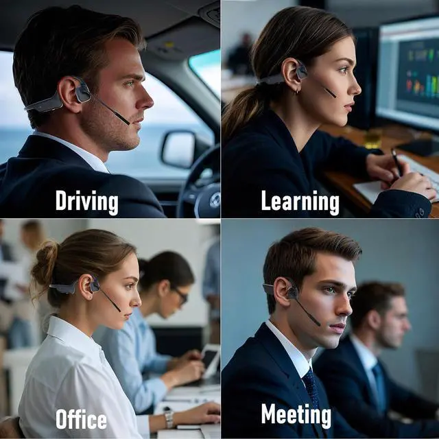 Alt view image 7 of 7 - Bone Conduction Headphones with Microphone Boom, Wireless Bluetooth PC Headsets with Noise Canceling Mic for Work, Call, Meeting, 10 Hours Talk Time