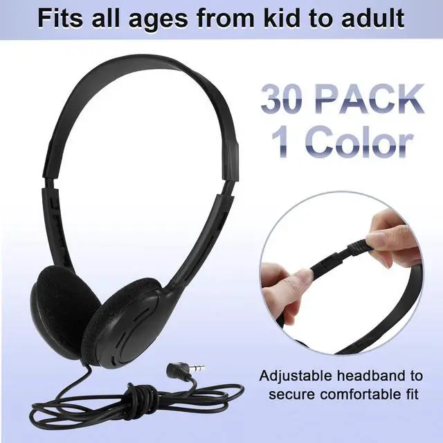 Alt view image 2 of 6 - Yunsailing 30 Pack Class Set Headphones for Kids Students Bulk Classroom Headsets Adjustable School Earphones On Ear with 3.5mm Jack for Youth Adults, Teacher Must Have Supplies (Black)