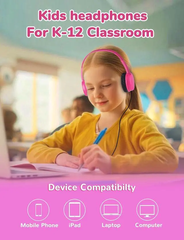 Alt view image 3 of 7 - 10 Pack Classroom Headphones for School Kids Students, Durable On Ear Comfy Wired Headset for Children Boys Girls Teens Toddler, Noise Stereo Sound 3.5mm Jack for Online Learning Travel(GS30,10Mixed)
