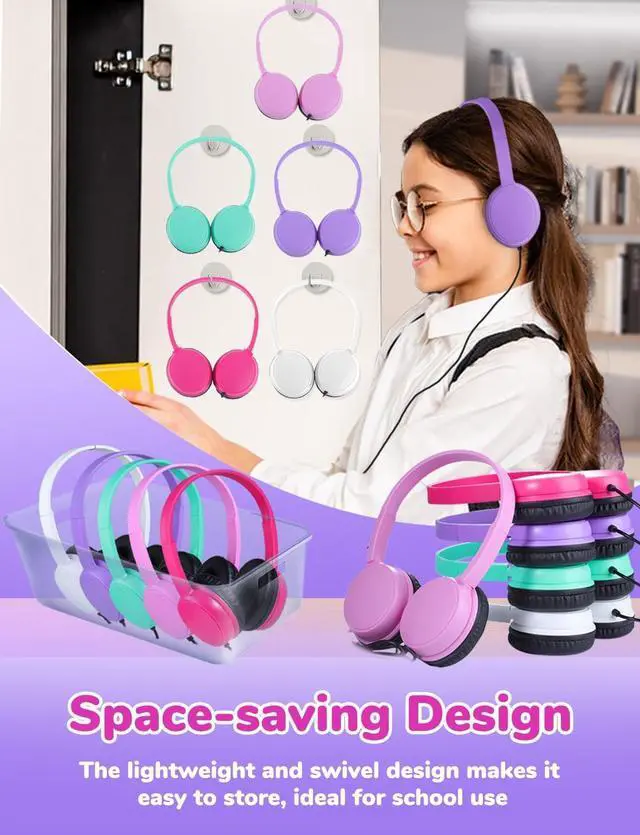 Alt view image 4 of 7 - 10 Pack Classroom Headphones for School Kids Students, Durable On Ear Comfy Wired Headset for Children Boys Girls Teens Toddler, Noise Stereo Sound 3.5mm Jack for Online Learning Travel(GS30,10Mixed)