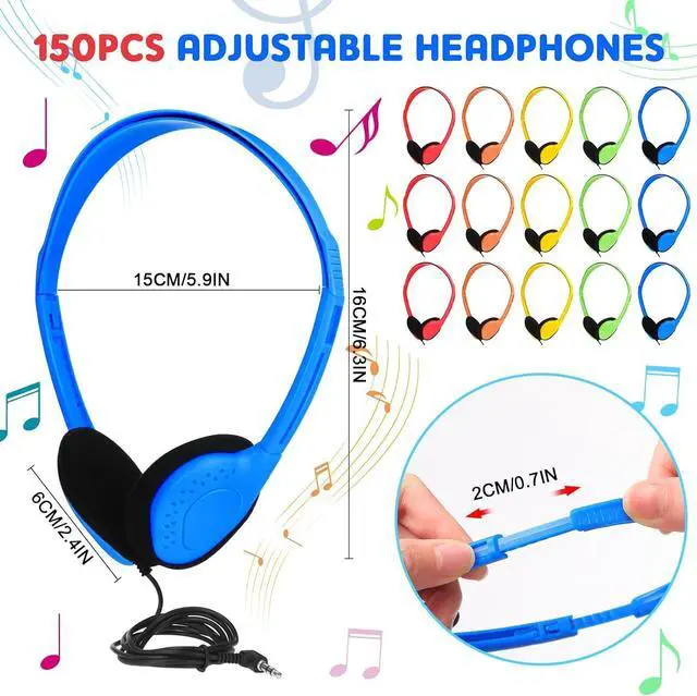 Alt view image 2 of 6 - 150 Pcs Classroom Headphones Bulk Class Set Adjustable Wired School Wholesale Headphones Bulk Students on Ear Earphones with 3.5mm Jack for Children Gift, Teacher Supplies(Bright Color)