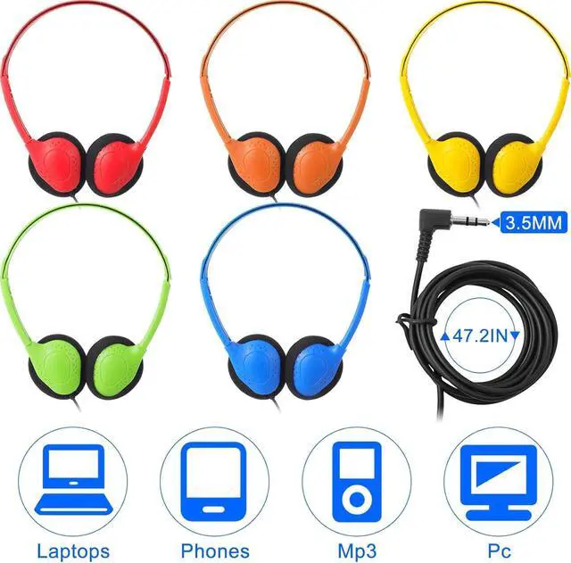 Alt view image 3 of 6 - 150 Pcs Classroom Headphones Bulk Class Set Adjustable Wired School Wholesale Headphones Bulk Students on Ear Earphones with 3.5mm Jack for Children Gift, Teacher Supplies(Bright Color)