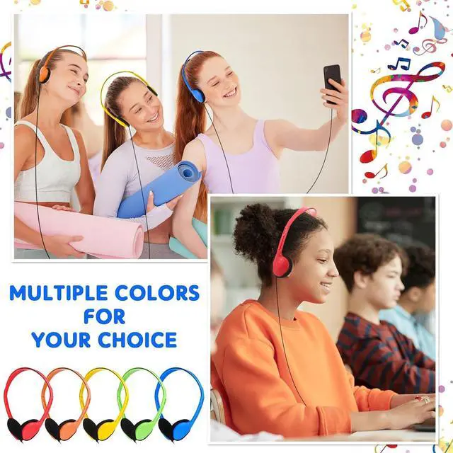 Alt view image 4 of 6 - 150 Pcs Classroom Headphones Bulk Class Set Adjustable Wired School Wholesale Headphones Bulk Students on Ear Earphones with 3.5mm Jack for Children Gift, Teacher Supplies(Bright Color)