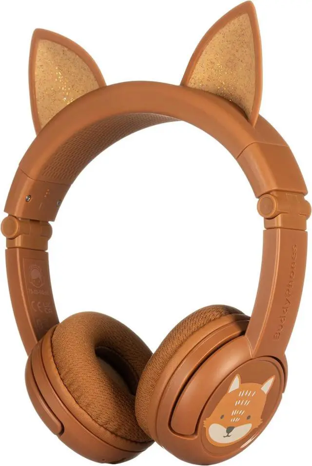 Main image of BuddyPhones PlayEars Plus | Fox Ear Foldable Bluetooth Kids Headphones + Microphone, Works Wired or Wireless - SafeAudio Volume-Limiting for iPhone/iPad/Tablet/PC and More