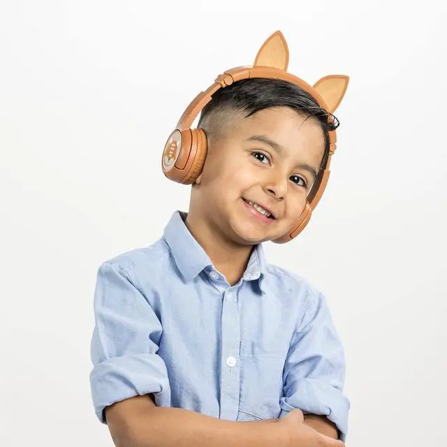 Alt view image 2 of 7 - BuddyPhones PlayEars Plus | Fox Ear Foldable Bluetooth Kids Headphones + Microphone, Works Wired or Wireless - SafeAudio Volume-Limiting for iPhone/iPad/Tablet/PC and More