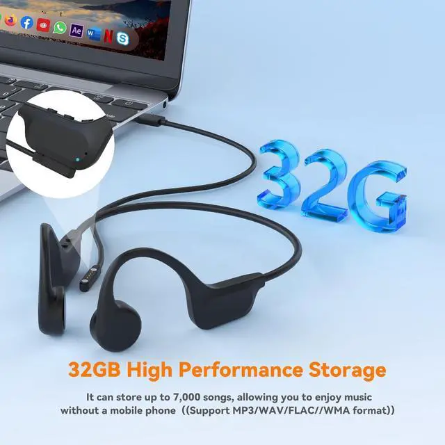 Alt view image 6 of 7 - Bone Conduction Bluetooth Headphones-SurfAudio, IP68 Waterproof Swimming Headphones with 32GB MP3 Player, Lightweight Open Ear Design for Swimming/Surfing/Marathon/Cycling(Beige)