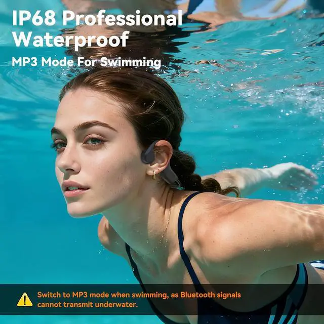 Alt view image 2 of 7 - Bone Conduction Bluetooth Headphones-SurfAudio, IP68 Waterproof Swimming Headphones with 32GB MP3 Player, Lightweight Open Ear Design for Swimming/Surfing/Marathon/Cycling(Beige)