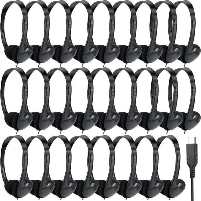 Main image of USB C Headphones Bulk 30 Pack for Classroom School Kids,On-Ear Wired Type C Headphones Compatible with Pad Smartphones (Black)