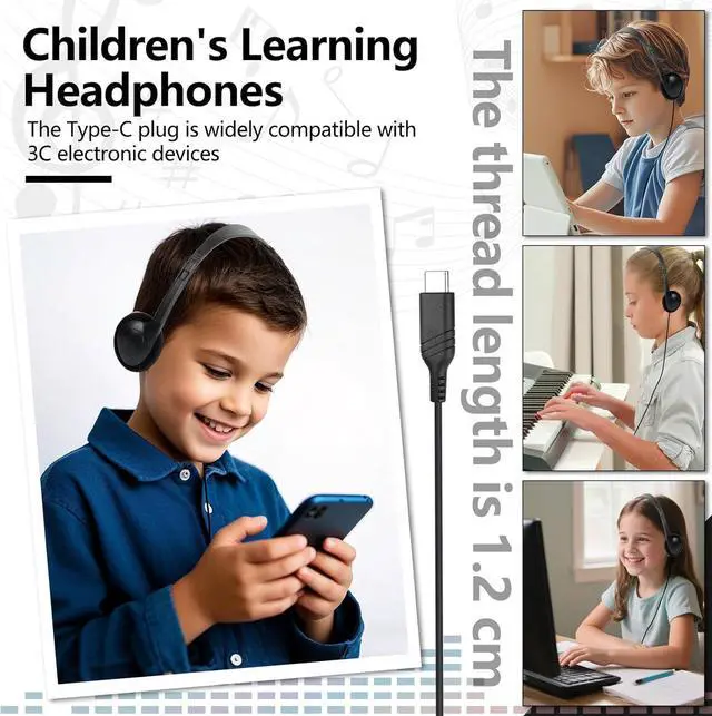 Alt view image 2 of 7 - USB C Headphones Bulk 30 Pack for Classroom School Kids,On-Ear Wired Type C Headphones Compatible with Pad Smartphones (Black)