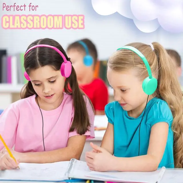 Alt view image 6 of 7 - 100 Pack Classroom Headphones Bulk for Students Schools, Wholesale Wired Headphone for Library Airplane, Multi Color 3.5mm On Ear Headphones for Chromebook Laptop PC Computer