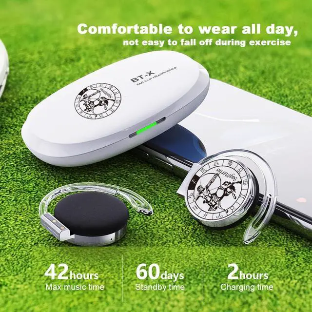 Alt view image 2 of 7 - On-Ear Headphones Bluetooth V5.3, Open Ear Earphones Wireless with Earhooks, Ear Clip on Headphones Bluetooth for Sagittarius Friends' Gifts of 12 Constellations, Noise Cancelling/Long Battery Life