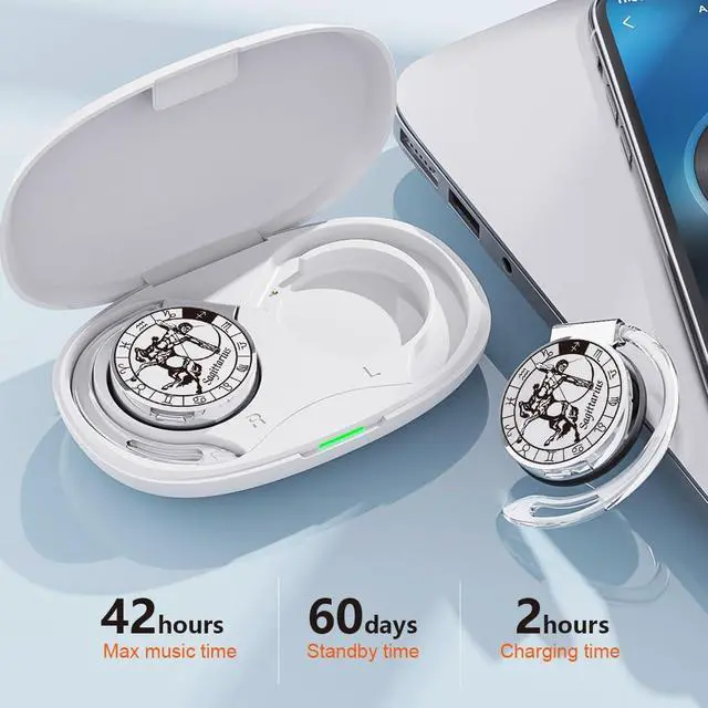 Alt view image 3 of 7 - On-Ear Headphones Bluetooth V5.3, Open Ear Earphones Wireless with Earhooks, Ear Clip on Headphones Bluetooth for Sagittarius Friends' Gifts of 12 Constellations, Noise Cancelling/Long Battery Life