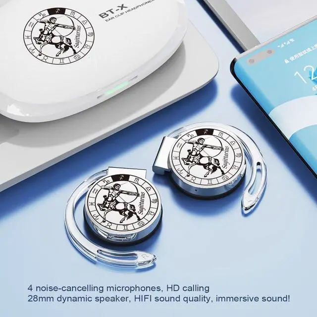 Alt view image 4 of 7 - On-Ear Headphones Bluetooth V5.3, Open Ear Earphones Wireless with Earhooks, Ear Clip on Headphones Bluetooth for Sagittarius Friends' Gifts of 12 Constellations, Noise Cancelling/Long Battery Life