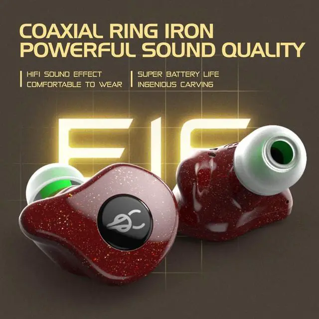 Alt view image 2 of 7 - Sabbat E16 Astria Coaxial Acoustic Architecture Wireless Earbuds Blutooth 5.2 in-Ear HiFi Stereo Headphones with Built-in Mic and Charging Case Suitable for iOS, Android(Neon Red)