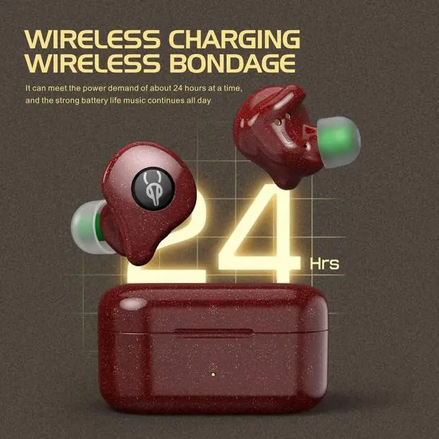 Alt view image 6 of 7 - Sabbat E16 Astria Coaxial Acoustic Architecture Wireless Earbuds Blutooth 5.2 in-Ear HiFi Stereo Headphones with Built-in Mic and Charging Case Suitable for iOS, Android(Neon Red)