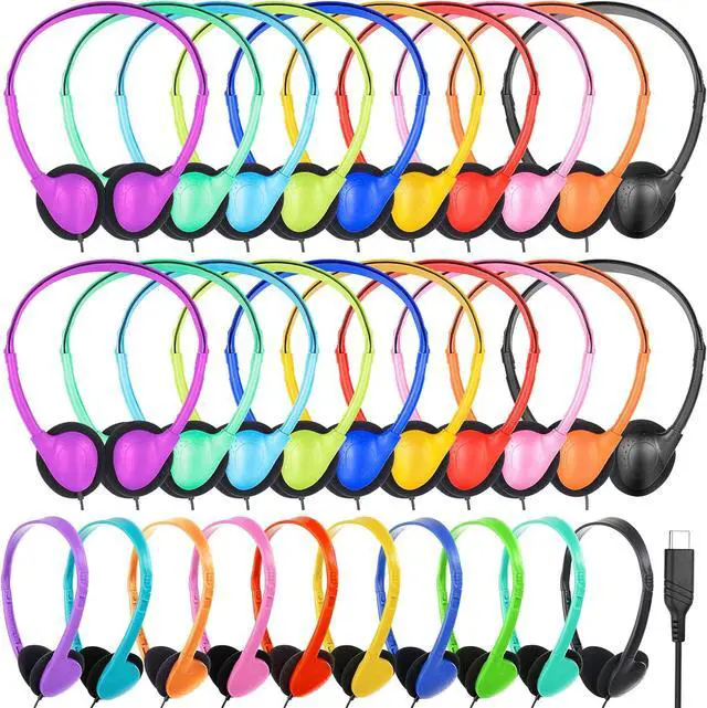Main image of USB Type C Kids Headphones Bulk for School 25 Pack,Headphones with USB C Cord,Lightweight On-Ear Wired for Kids Children Teens Boys Mixed Colors