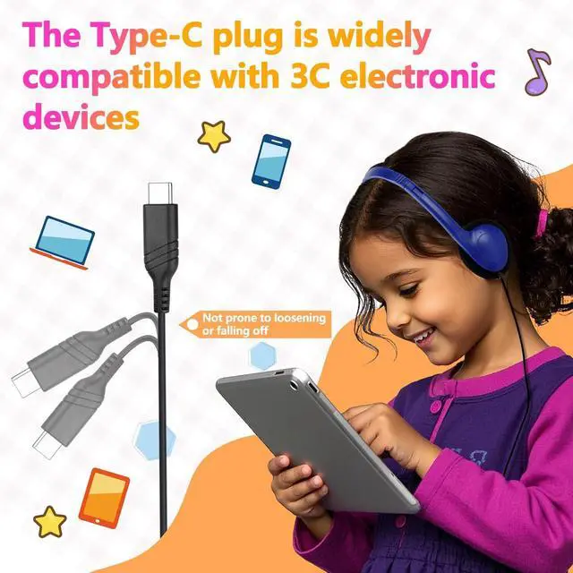 Alt view image 4 of 7 - USB Type C Kids Headphones Bulk for School 25 Pack,Headphones with USB C Cord,Lightweight On-Ear Wired for Kids Children Teens Boys Mixed Colors