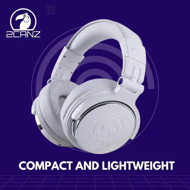 Alt view image 5 of 6 - 2CANZ Pro Matte White Over-Ear Professional Wireless Headphones - Enhanced 50mm Neodymium Drivers, Closed Back, Plush Ear Cushions, 8-Way Adjustable Earpads, Foldable