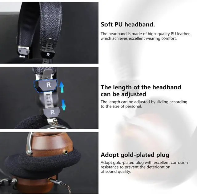 Alt view image 5 of 7 - okcsc M1 Pro Open-Back Headphones, Wired On-Ear Design Stereo Headsets, Retro Headphones Sapele Wood Shell 40mm Driver with 3.5mm Connection/6.35mm Conversion Plug Included for Music Audiophile