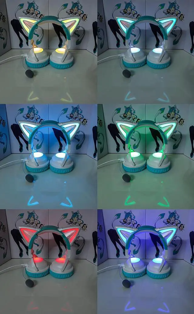 Alt view image 2 of 7 - Wireless Cat Ear Headphones (12 Color Changing) with & 3.5mm Jack, Gaming Pro, Bluetooth&Wired Connection (Green)