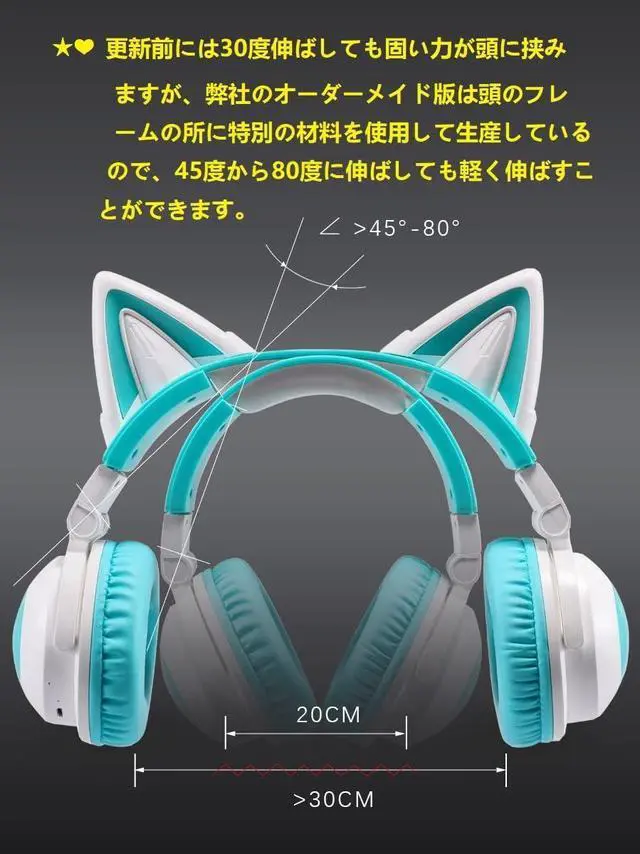 Alt view image 4 of 7 - Wireless Cat Ear Headphones (12 Color Changing) with & 3.5mm Jack, Gaming Pro, Bluetooth&Wired Connection (Green)