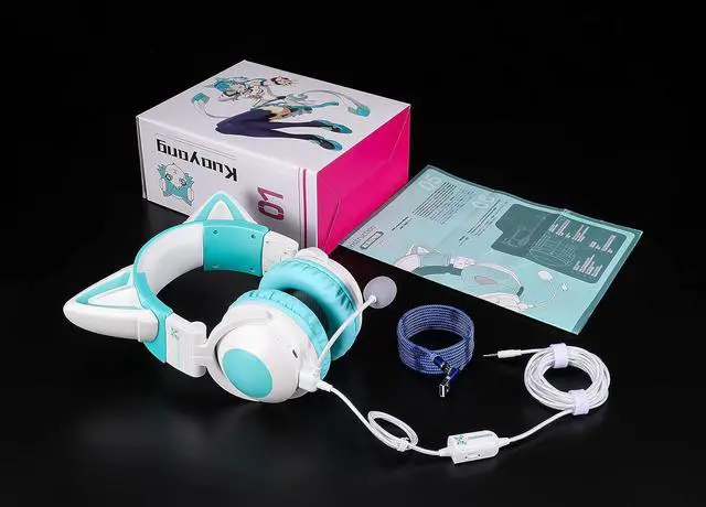 Alt view image 7 of 7 - Wireless Cat Ear Headphones (12 Color Changing) with & 3.5mm Jack, Gaming Pro, Bluetooth&Wired Connection (Green)