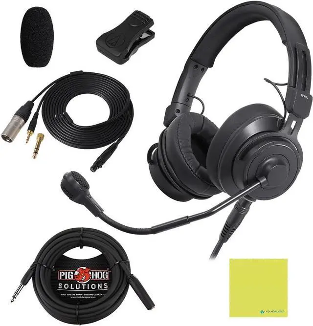 Main image of Audio Technica BPHS2a Broadcast Stereo Headset Bundle w/Pig Hog PHX14-25 Headphone Extension Cable Polishing Cloth