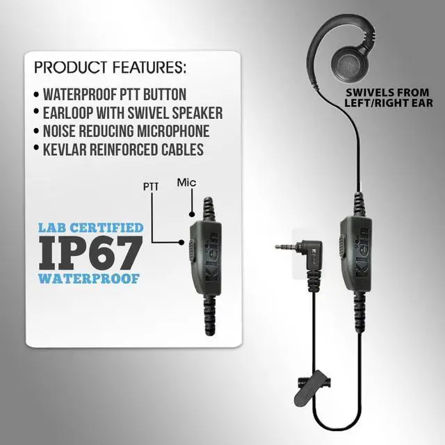 Alt view image 2 of 6 - Klein Electronics CURL 1-Wire Push to Talk Earpiece for Sonim XP3 Phones - IP67 Waterproof, Over-Ear for Hygiene & All-Day Comfort, Swivels C-Ring for Right or Left Ear Use, 3.5 mm Earpiece