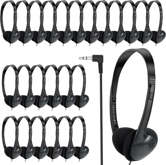 Main image of Kids Headphones Bulk for School Classroom 100 Pack,Wholesale Wired Headphones for Kids Students Child Toddler Teens boy Girl 3.5mm Jack for Library Airplane (Black)