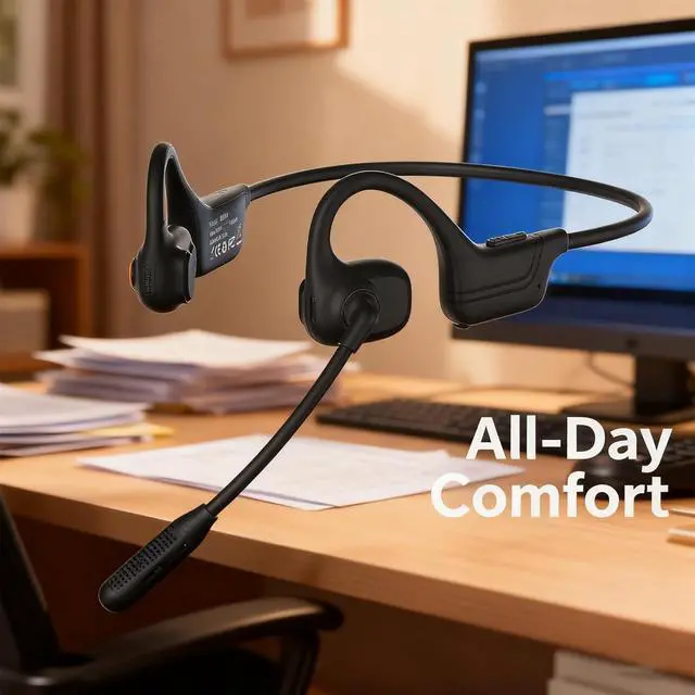 Alt view image 2 of 7 - Lk02 Open Ear Headphones with Microphone, Noise Cancelling Wireless Headset with Mute Button, Designed for Meeting, Home Office,Driving (Black)