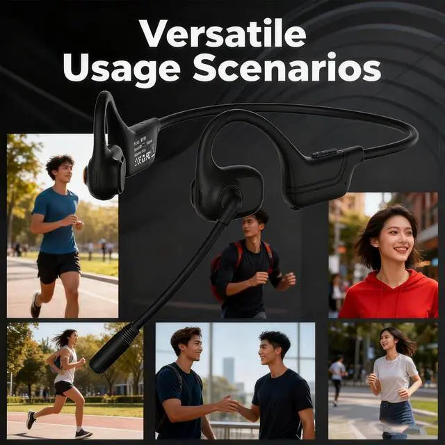 Alt view image 5 of 7 - Lk02 Open Ear Headphones with Microphone, Noise Cancelling Wireless Headset with Mute Button, Designed for Meeting, Home Office,Driving (Black)