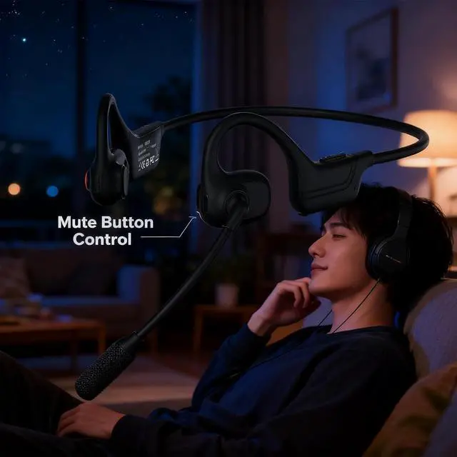 Alt view image 3 of 7 - Lk02 Open Ear Headphones with Microphone, Noise Cancelling Wireless Headset with Mute Button, Designed for Meeting, Home Office,Driving (Black)