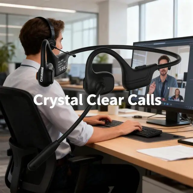 Alt view image 6 of 7 - Lk02 Open Ear Headphones with Microphone, Noise Cancelling Wireless Headset with Mute Button, Designed for Meeting, Home Office,Driving (Black)