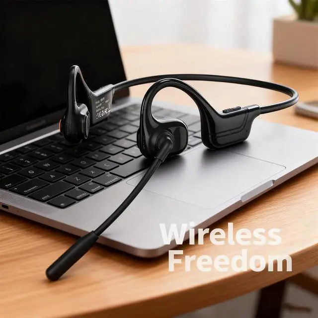 Alt view image 7 of 7 - Lk02 Open Ear Headphones with Microphone, Noise Cancelling Wireless Headset with Mute Button, Designed for Meeting, Home Office,Driving (Black)