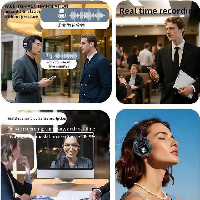 Alt view image 2 of 7 - Hy-X1 Pro Wireless Headphones with Translator and LCD Touch Screen, Ai Hy-X1 Pro Wireless Translation Headphones with Detachable Screen, Fast Charging (1PC)