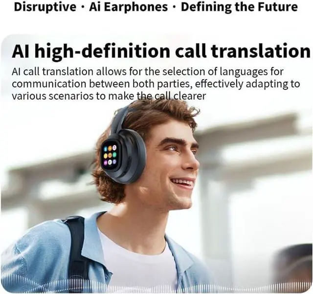 Alt view image 3 of 7 - Hy-X1 Pro Wireless Headphones with Translator and LCD Touch Screen, Ai Hy-X1 Pro Wireless Translation Headphones with Detachable Screen, Fast Charging (1PC)