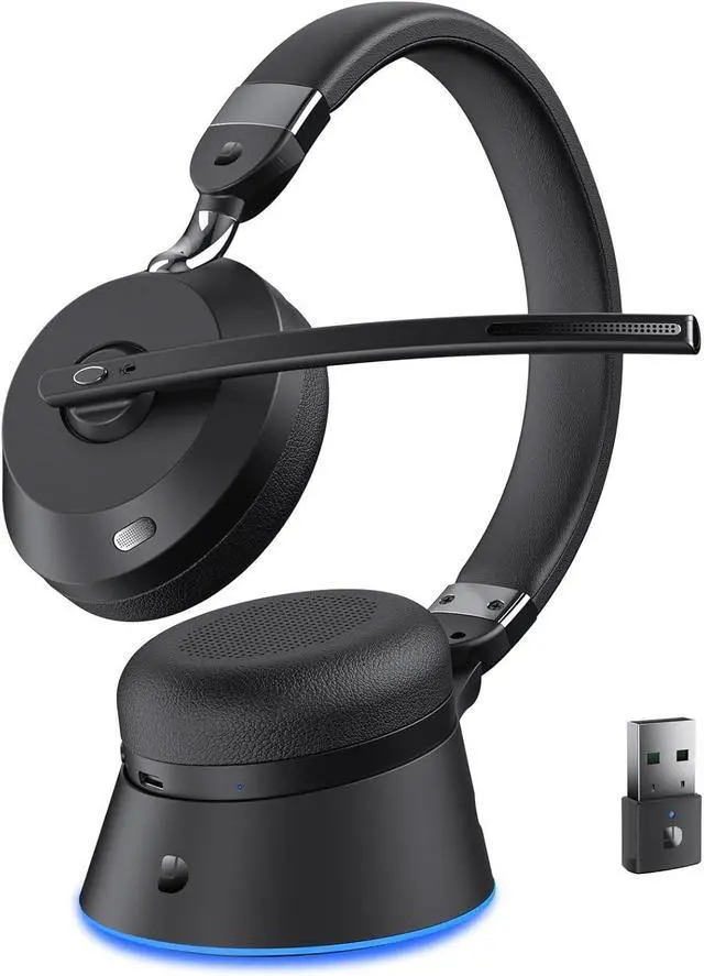 Main image of Wireless Headset with Mic for Work, Bluetooth Headset with Microphone (Noise Cancelling) & Charging Base, Wireless Headphones for Work from Home/Office/Call Center/PC/Computer/Teams/Zoom/Skype/Laptop
